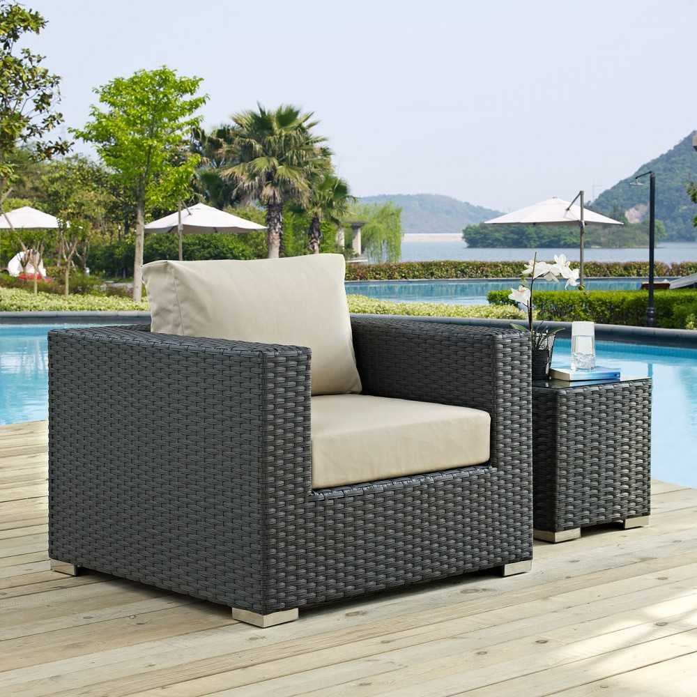 Sojourn Outdoor Patio Sunbrella Armchair, Canvas Antique Beige