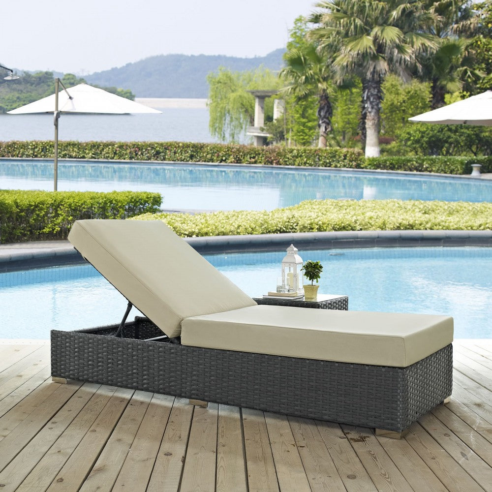 Sojourn Outdoor Patio Sunbrella Chaise Lounge, Canvas Antique Beige