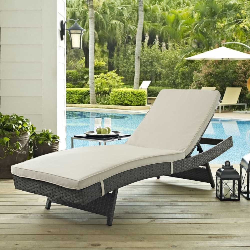 Sojourn Outdoor Patio Sunbrella Chaise, Antique Canvas Beige