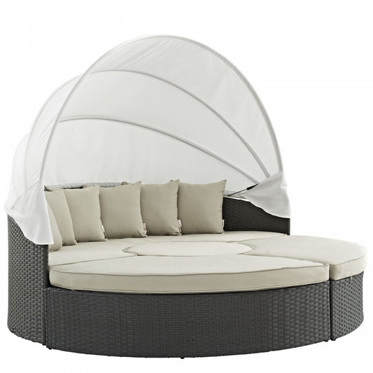 Sojourn Outdoor Patio Sunbrella Daybed, Antique Canvas Beige, EEI-1986-CHC-BEI-SET