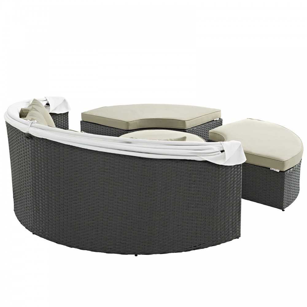 Sojourn Outdoor Patio Sunbrella Daybed, Antique Canvas Beige, EEI-1986-CHC-BEI-SET