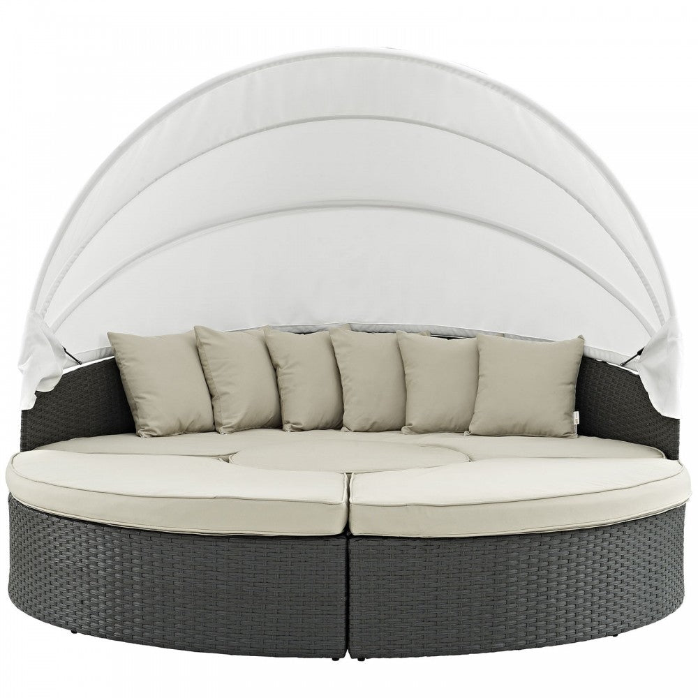 Sojourn Outdoor Patio Sunbrella Daybed, Antique Canvas Beige, EEI-1986-CHC-BEI-SET