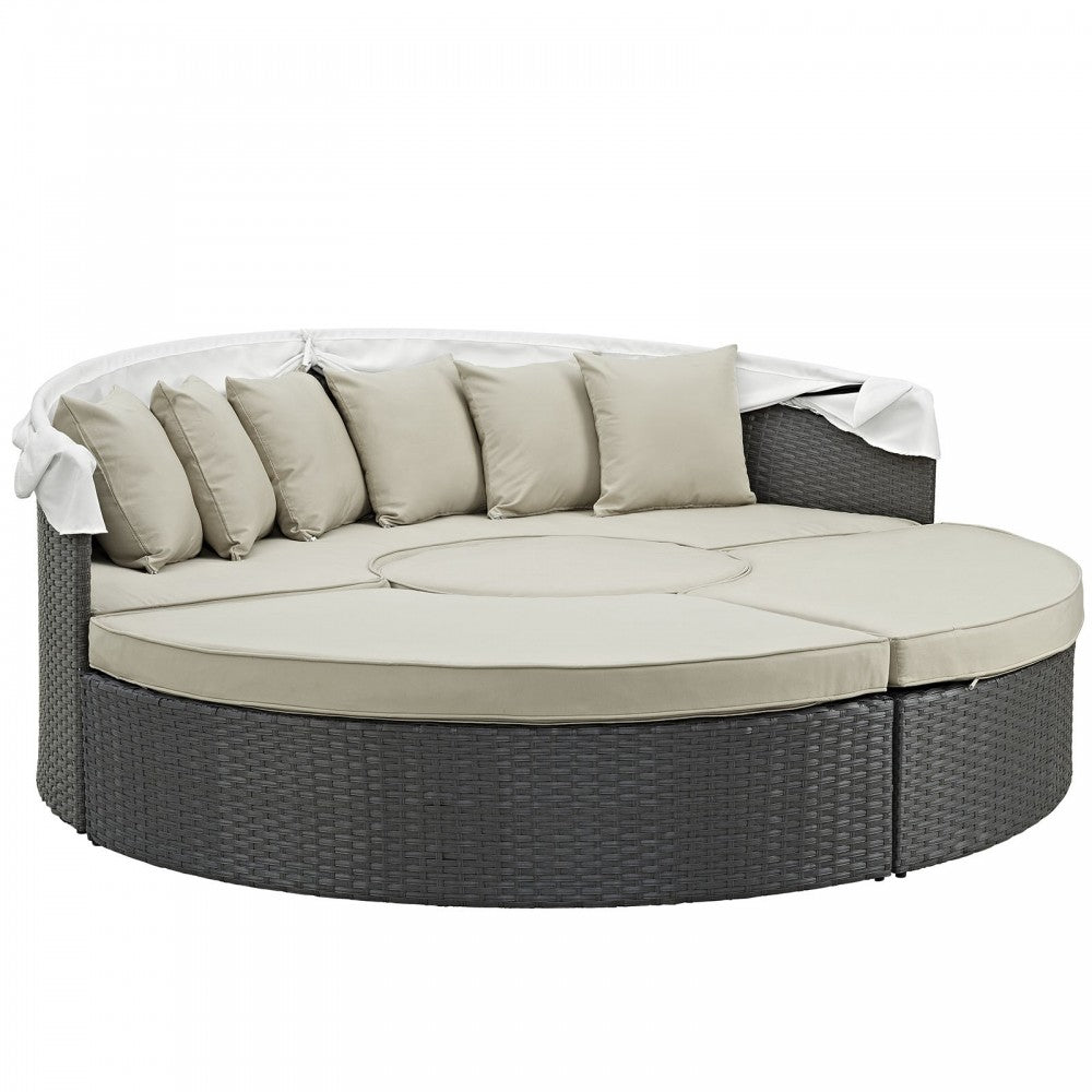 Sojourn Outdoor Patio Sunbrella Daybed, Antique Canvas Beige, EEI-1986-CHC-BEI-SET