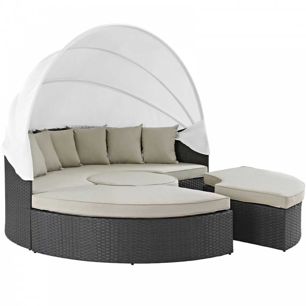 Sojourn Outdoor Patio Sunbrella Daybed, Antique Canvas Beige, EEI-1986-CHC-BEI-SET