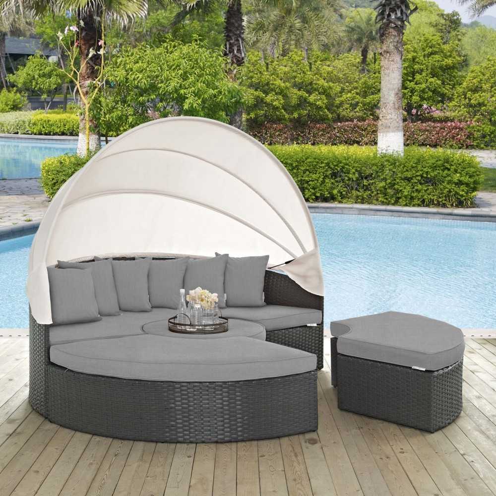 Sojourn Outdoor Patio Sunbrella Daybed, Canvas Gray, EEI-1986-CHC-GRY