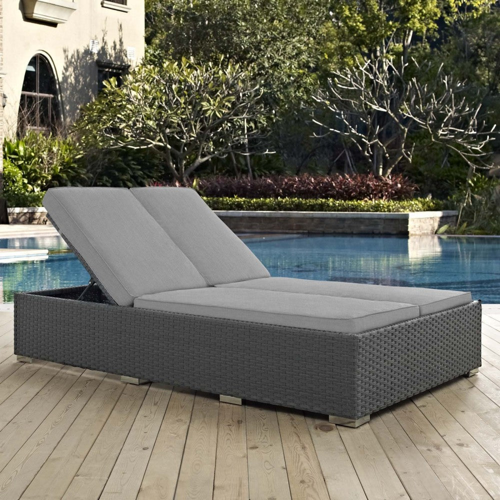 Sojourn Outdoor Patio Sunbrella Double Chaise, Chocolate Gray