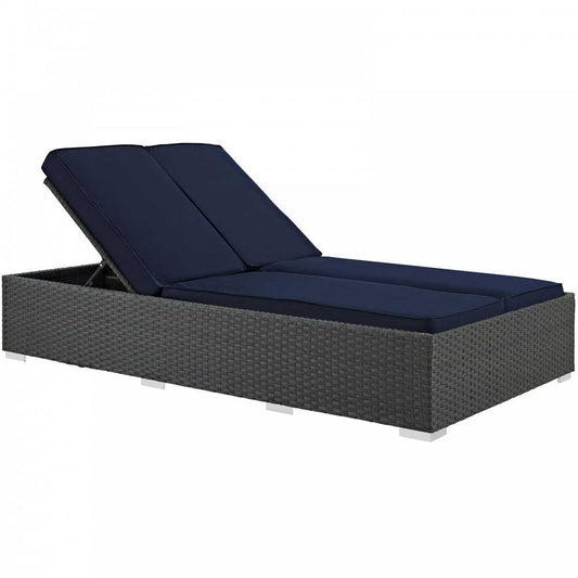 Sojourn Outdoor Patio Sunbrella Double Chaise, Chocolate Navy