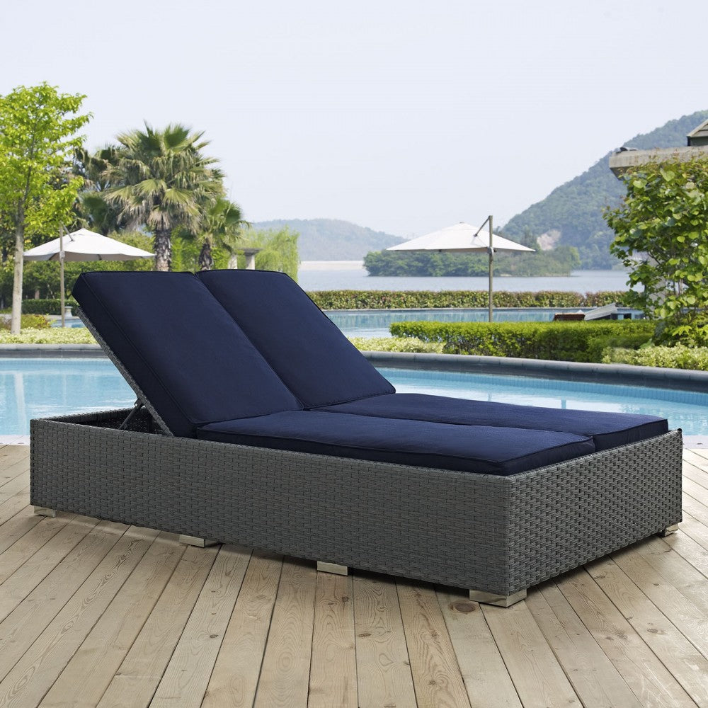 Sojourn Outdoor Patio Sunbrella Double Chaise, Chocolate Navy