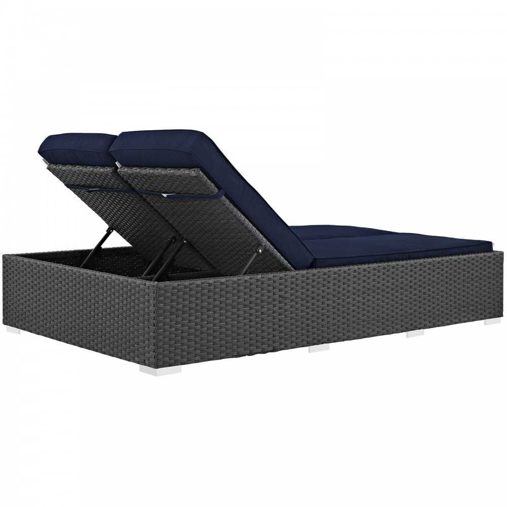 Sojourn Outdoor Patio Sunbrella Double Chaise, Chocolate Navy