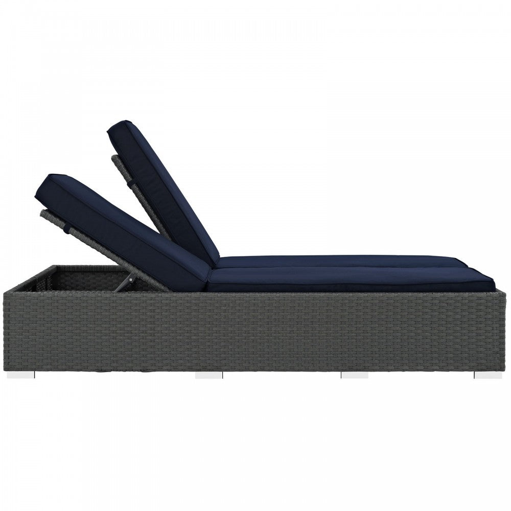 Sojourn Outdoor Patio Sunbrella Double Chaise, Chocolate Navy