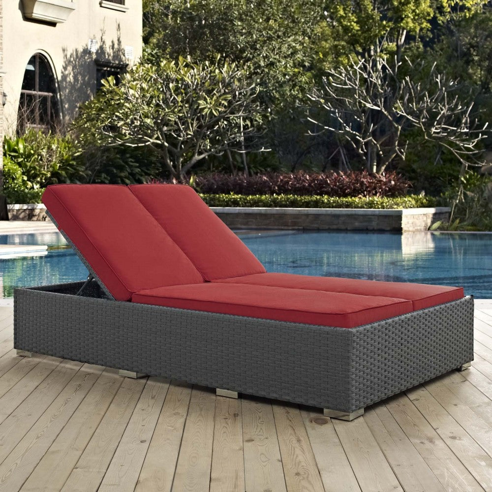 Sojourn Outdoor Patio Sunbrella Double Chaise, Chocolate Red