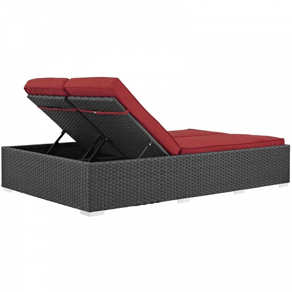 Sojourn Outdoor Patio Sunbrella Double Chaise, Chocolate Red