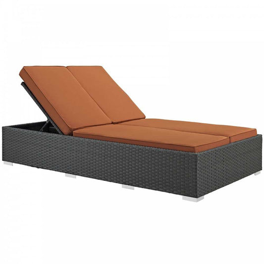 Sojourn Outdoor Patio Sunbrella Double Chaise, Chocolate Tuscan