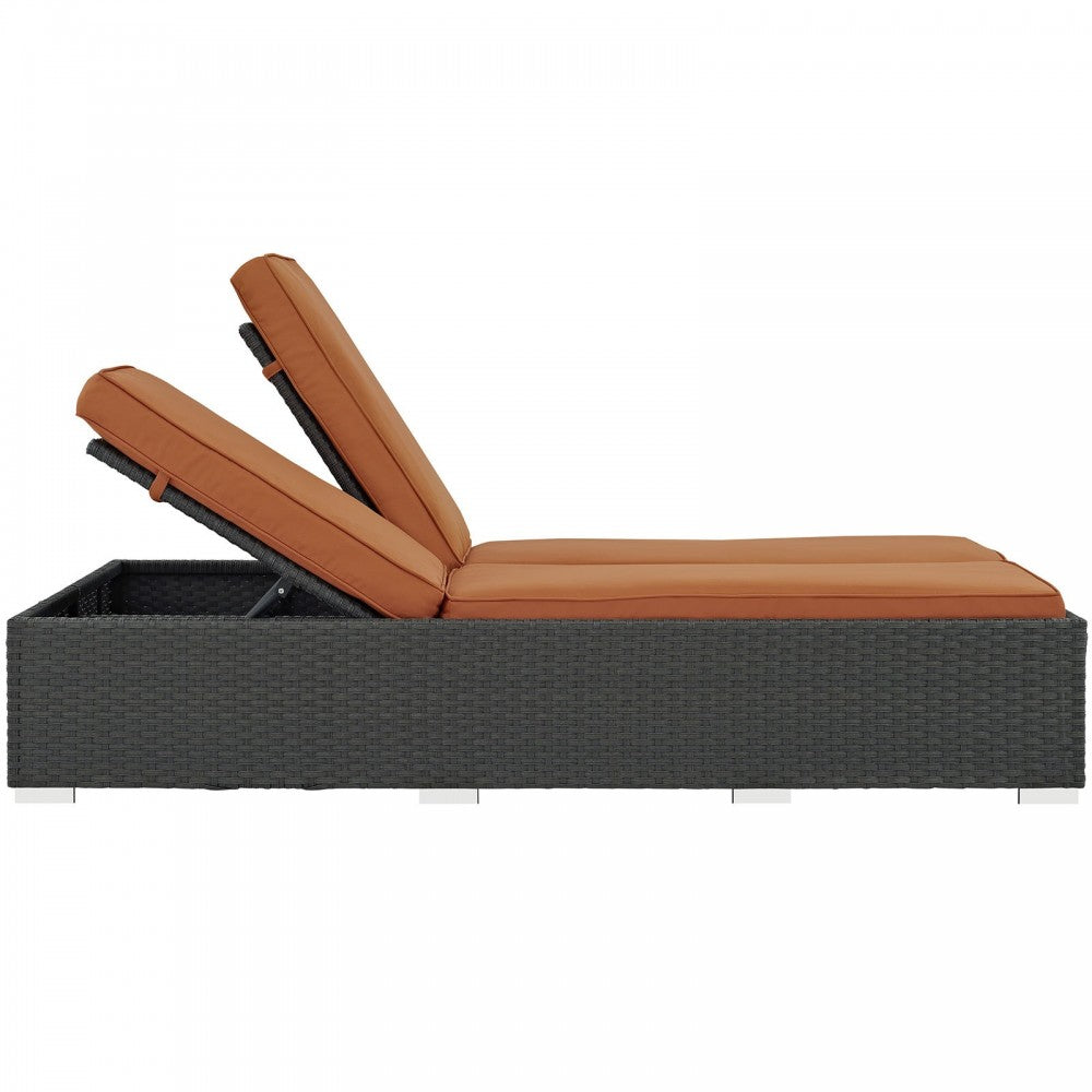 Sojourn Outdoor Patio Sunbrella Double Chaise, Chocolate Tuscan