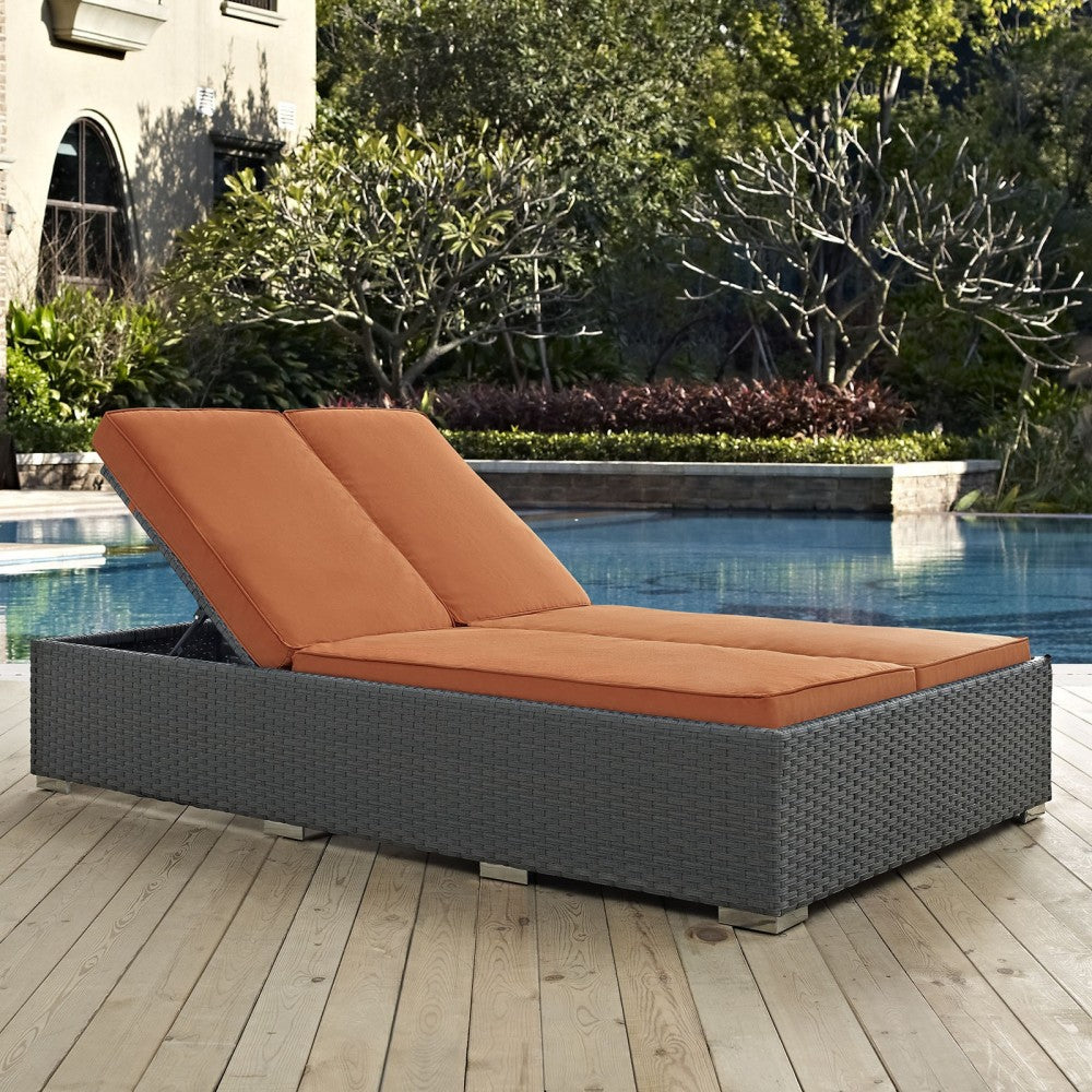 Sojourn Outdoor Patio Sunbrella Double Chaise, Chocolate Tuscan