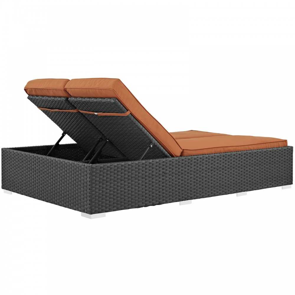 Sojourn Outdoor Patio Sunbrella Double Chaise, Chocolate Tuscan