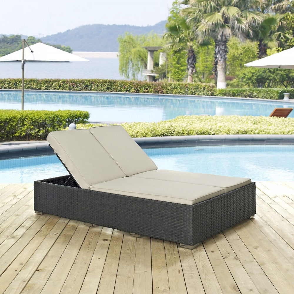Sojourn Outdoor Patio Sunbrella Double Chaise, Chocolate Beige