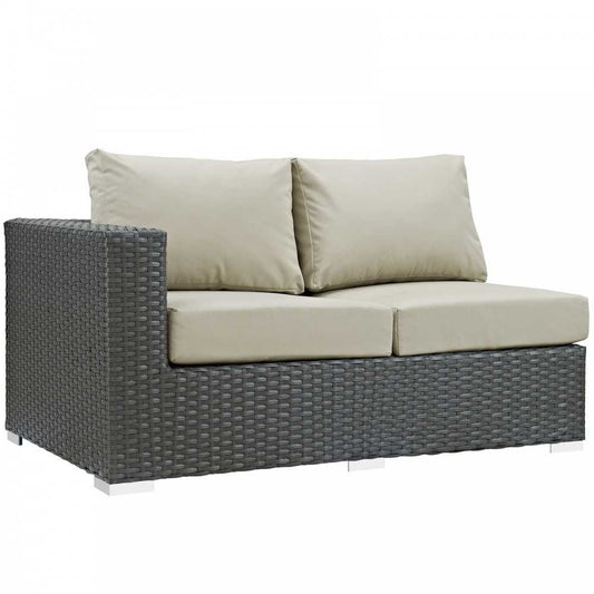 Sojourn Outdoor Patio Sunbrella Left Arm Loveseat, Canvas Antique Beige