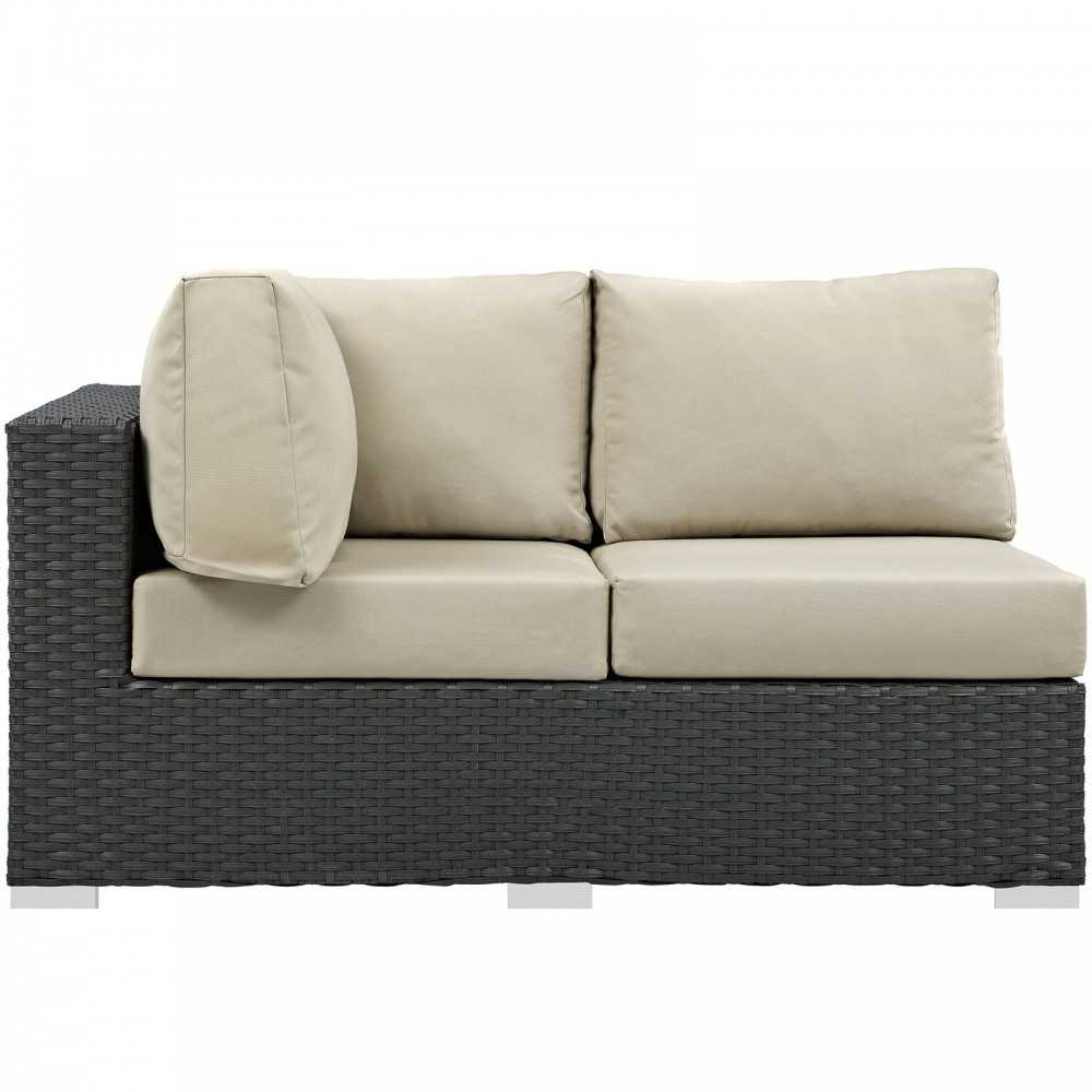 Sojourn Outdoor Patio Sunbrella Left Arm Loveseat, Canvas Antique Beige