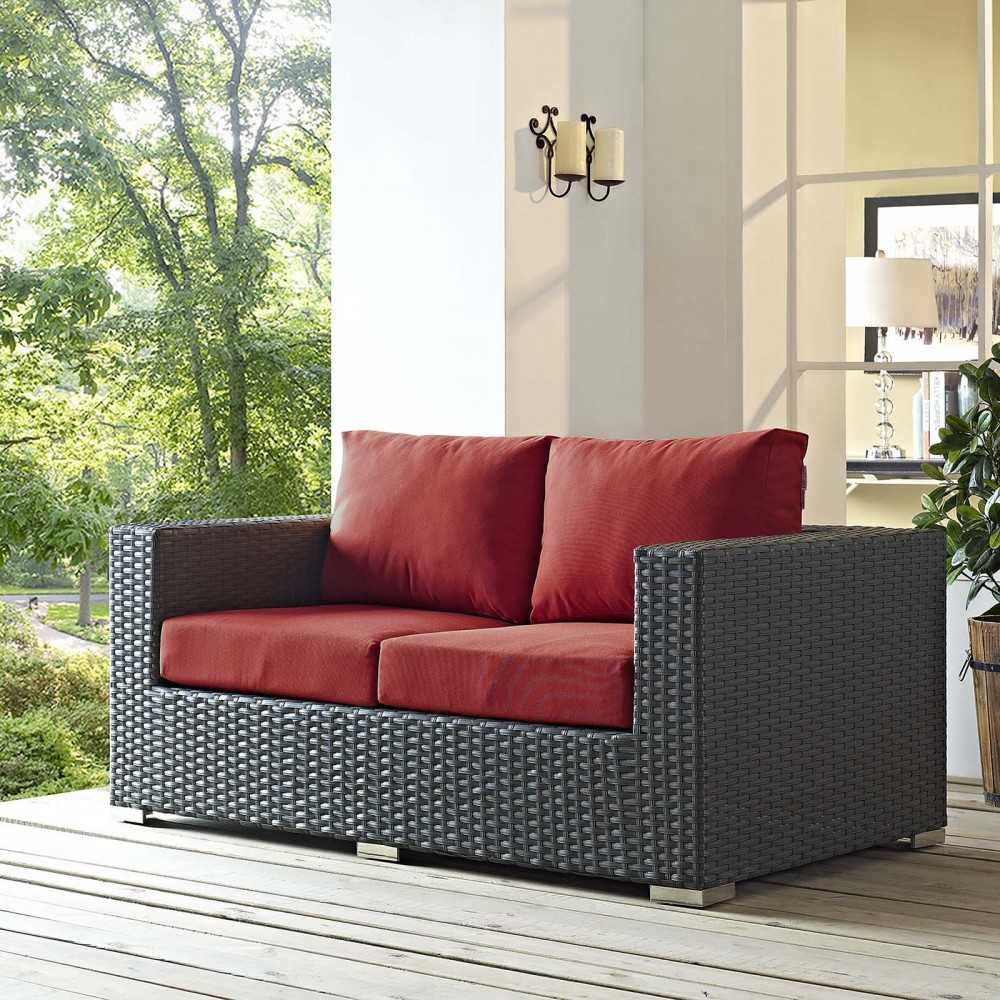 Sojourn Outdoor Patio Sunbrella Loveseat, Canvas Red