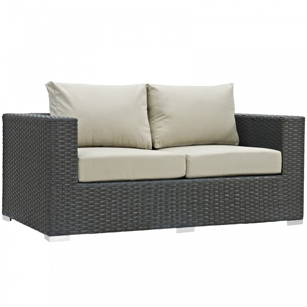 Sojourn Outdoor Patio Sunbrella Loveseat, Canvas Antique Beige
