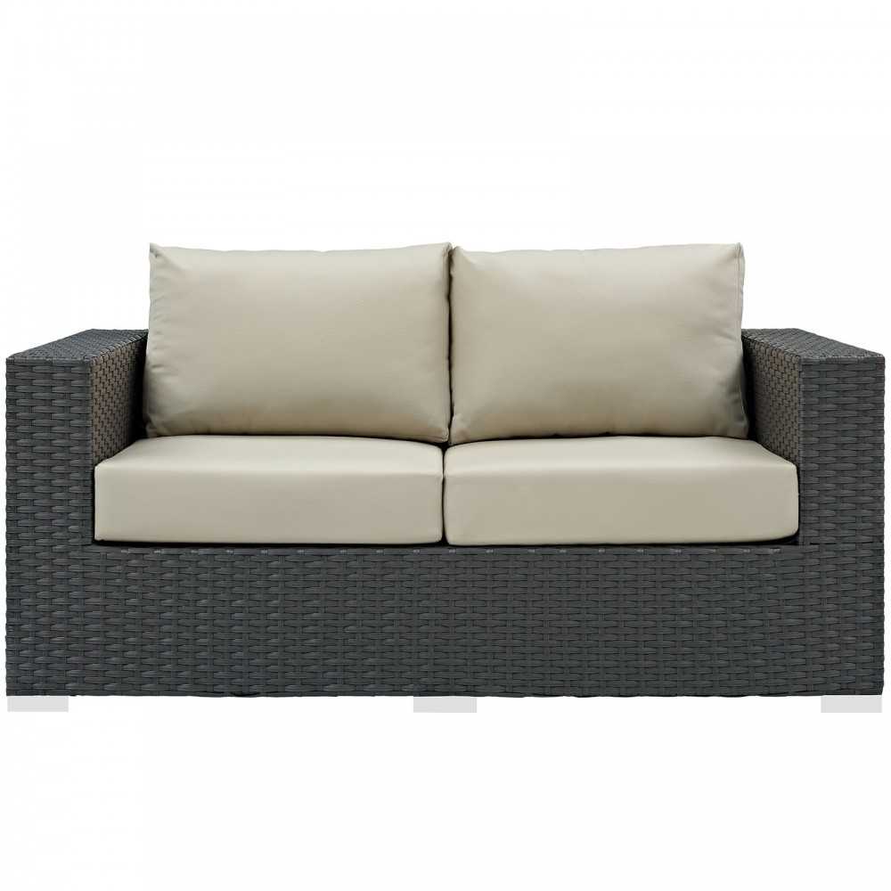 Sojourn Outdoor Patio Sunbrella Loveseat, Canvas Antique Beige