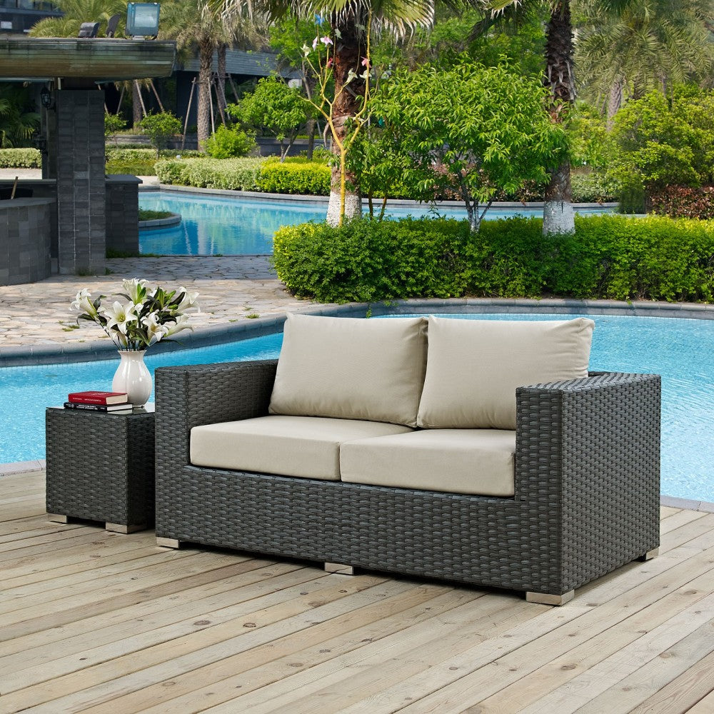 Sojourn Outdoor Patio Sunbrella Loveseat, Canvas Antique Beige