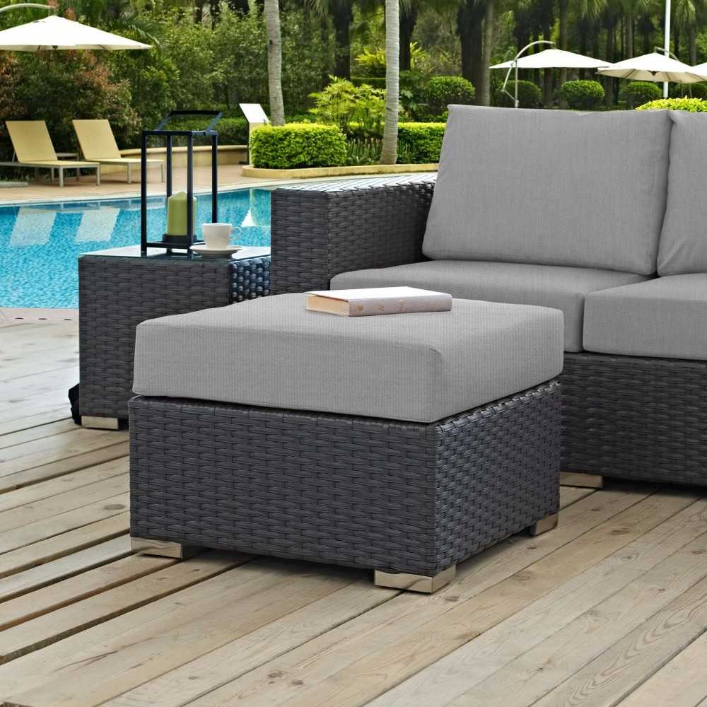 Sojourn Outdoor Patio Sunbrella Ottoman, Canvas Gray