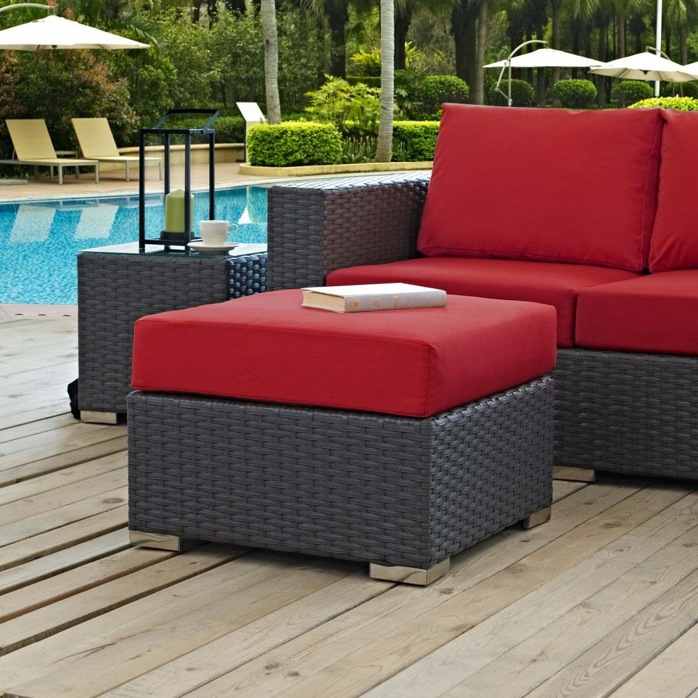 Sojourn Outdoor Patio Sunbrella Ottoman, Canvas Red