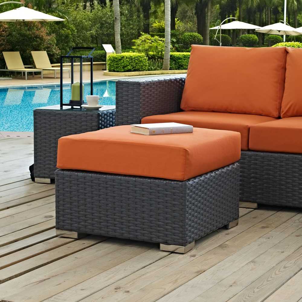 Sojourn Outdoor Patio Sunbrella Ottoman, Canvas Tuscan