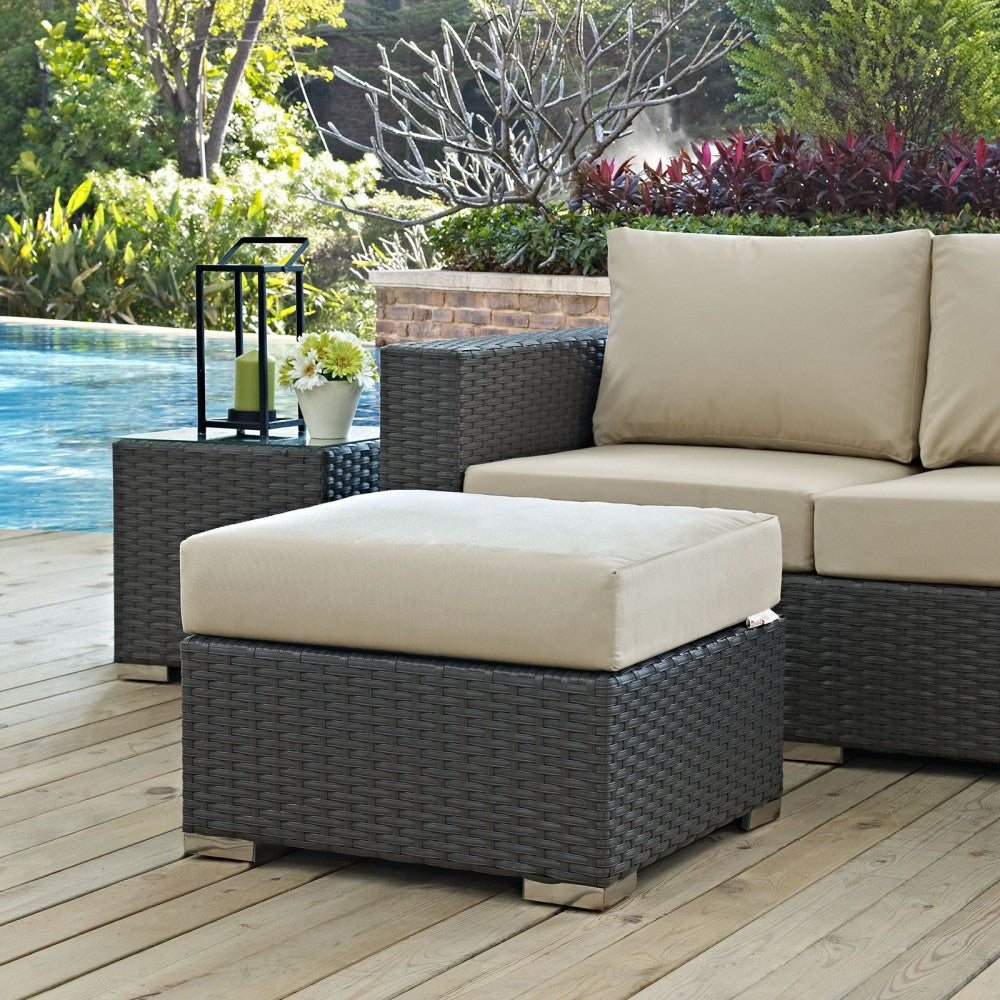 Sojourn Outdoor Patio Sunbrella Ottoman, Canvas Antique Beige