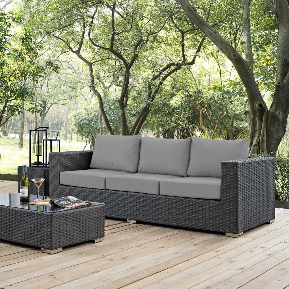 Sojourn Outdoor Patio Sunbrella Sofa, Canvas Gray