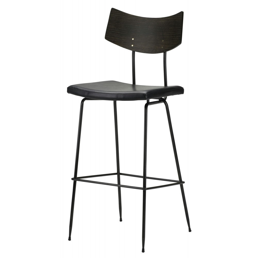 Soli Black Leather Bar Stool