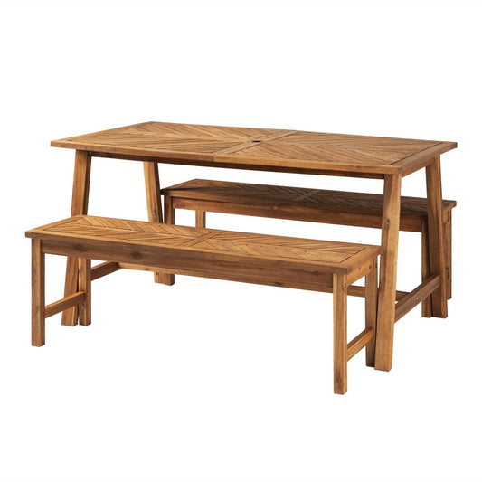 Solid Acacia Wood 3-Piece Chevron Picnic Dining Set - Brown