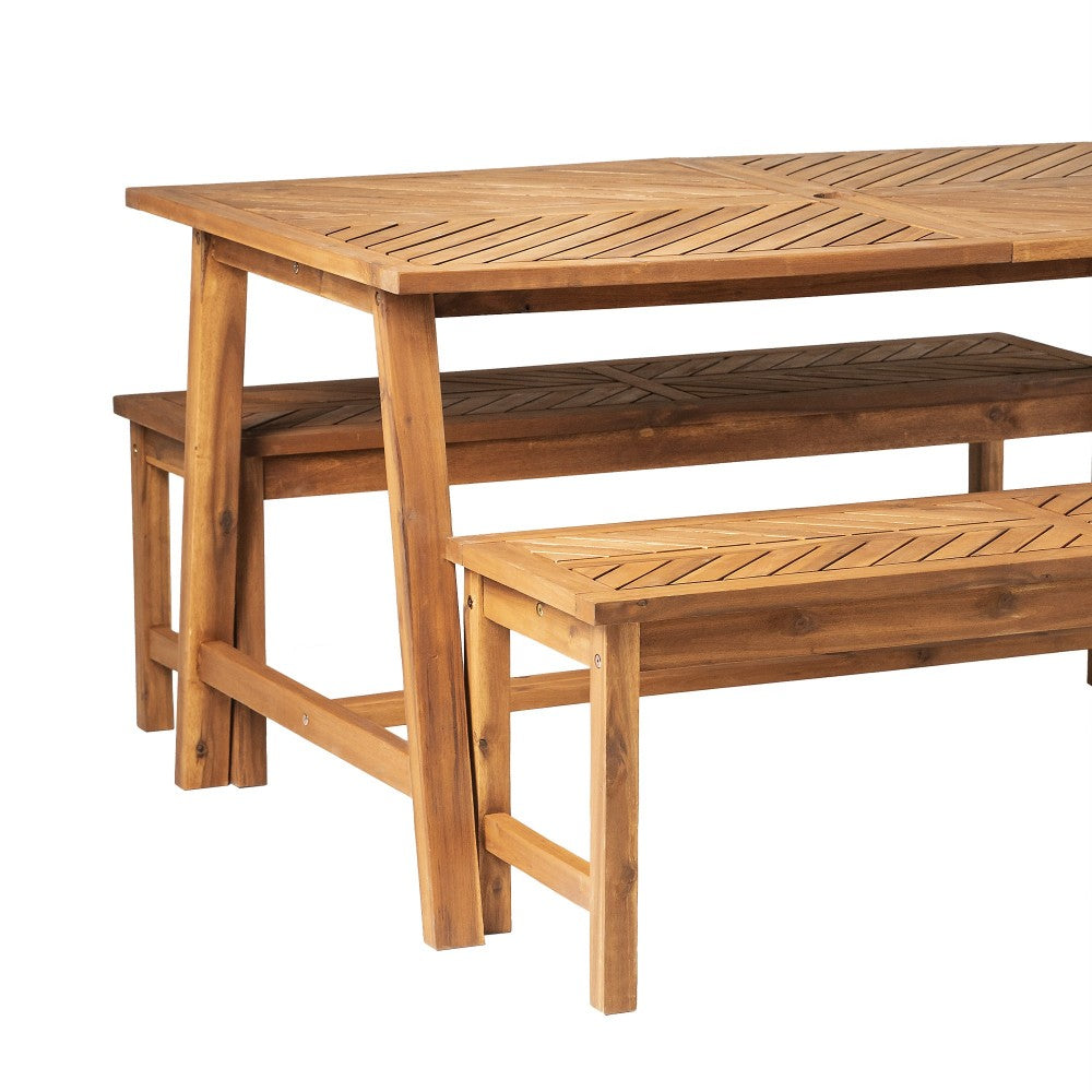 Solid Acacia Wood 3-Piece Chevron Picnic Dining Set - Brown
