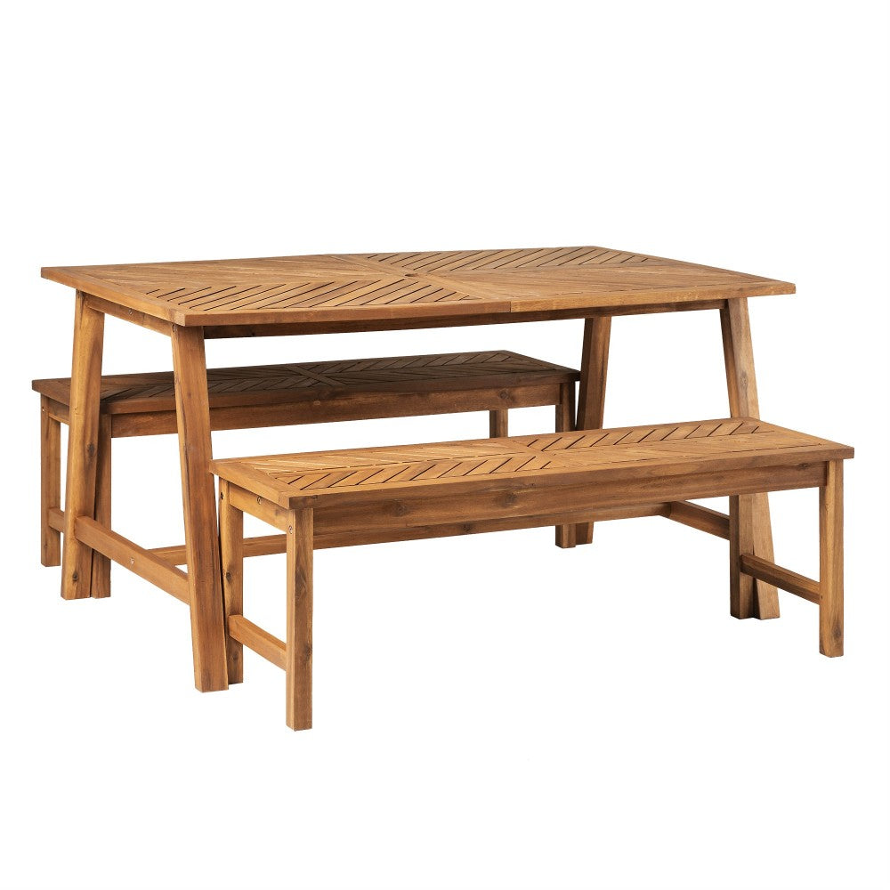 Solid Acacia Wood 3-Piece Chevron Picnic Dining Set - Brown