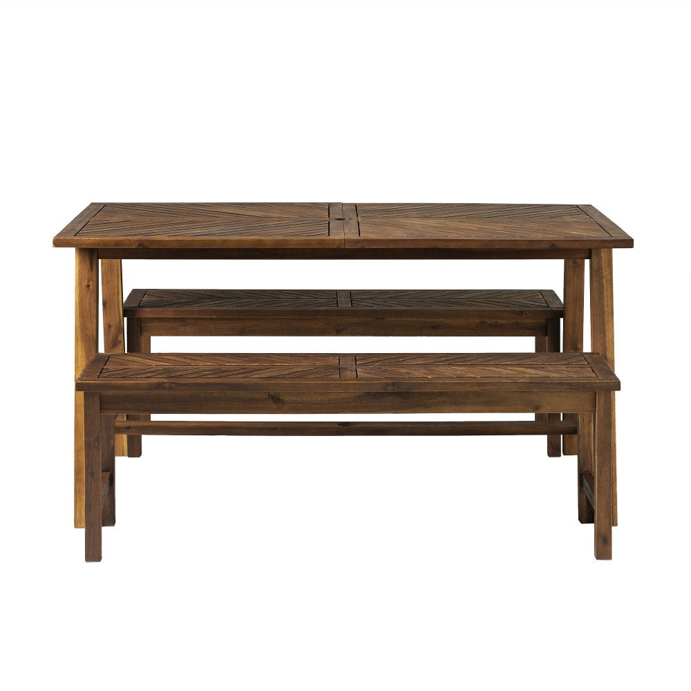 Solid Acacia Wood 3-Piece Chevron Picnic Dining Set - Dark Brown