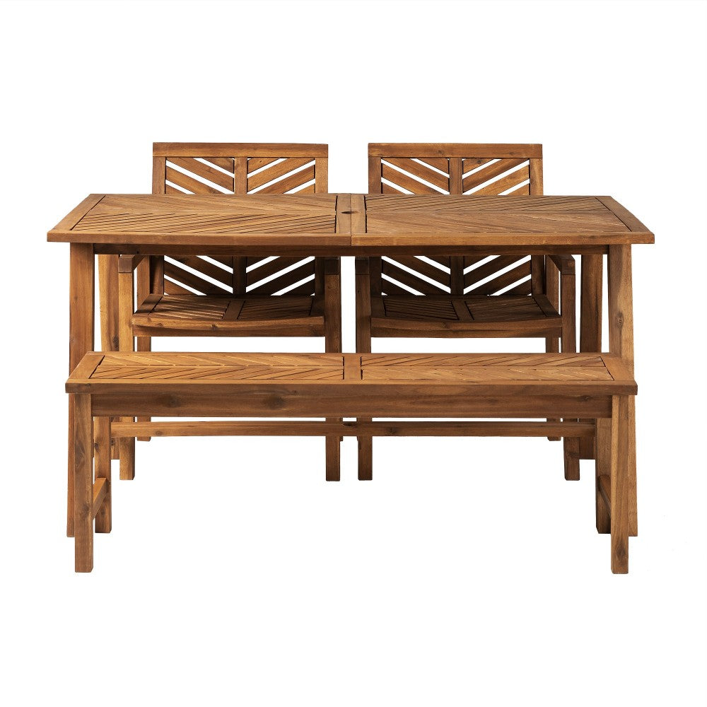 Solid Acacia Wood 4-Piece Chevron Dining Set - Brown