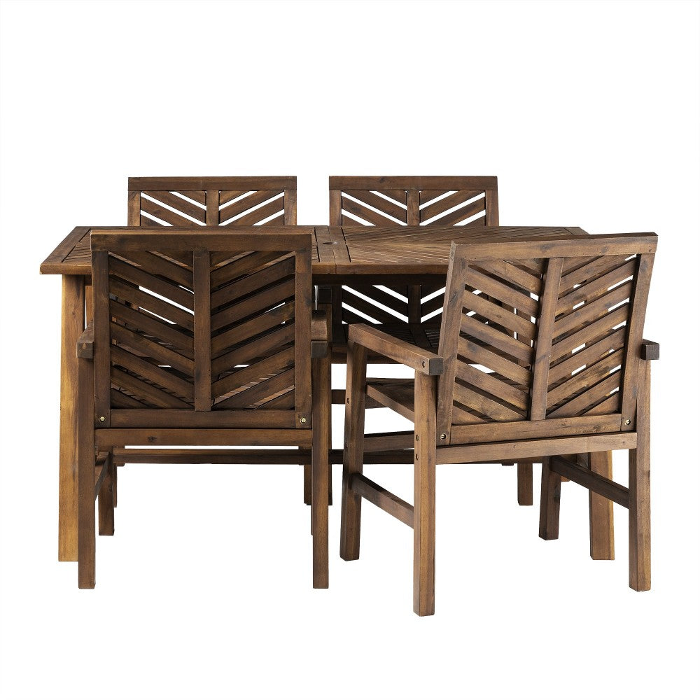 Solid Acacia Wood 5-Piece Chevron Dining Set - Dark Brown