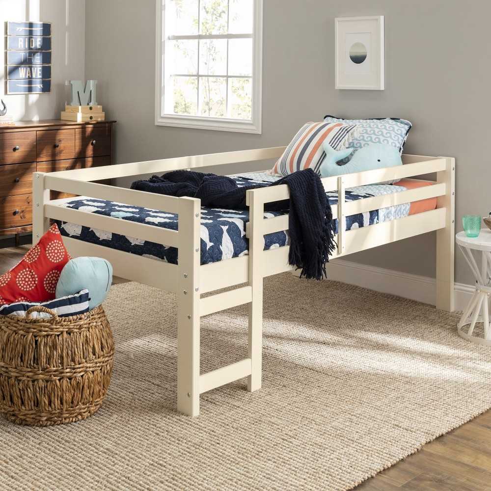 Solid Wood Low Loft Bed - White