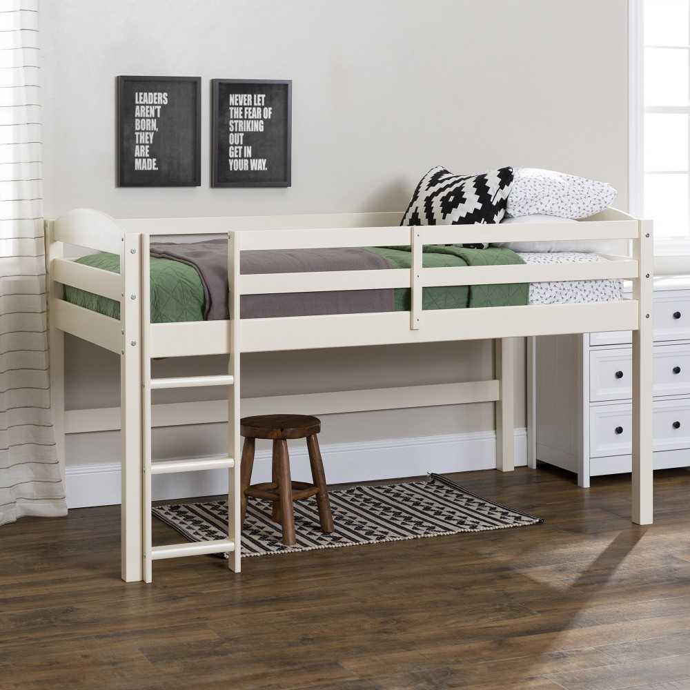 Solid Wood Low Loft Twin Bed - White
