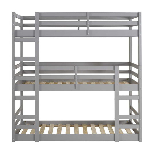 Solid Wood Triple Bunk Bed - Gray