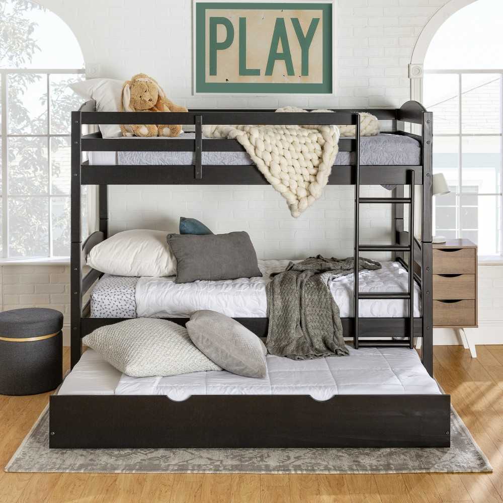 Solid Wood Twin over Twin Bunk Bed and Storage/Trundle Bed - Black