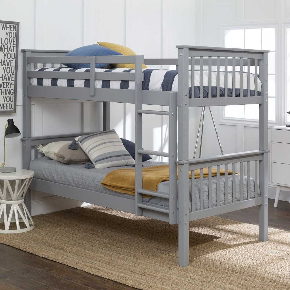 Solid Wood Twin over Twin Mission Design Bunk Bed - Gray
