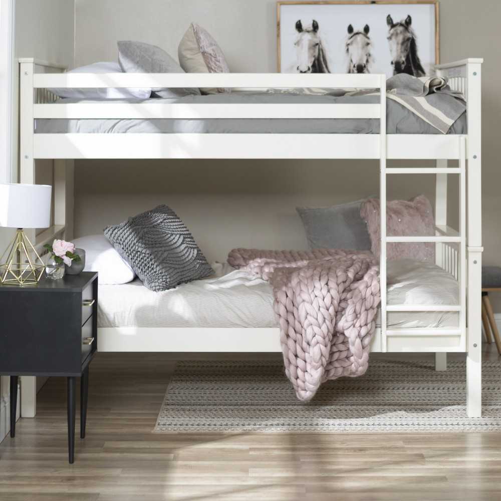 Solid Wood Twin over Twin Mission Design Bunk Bed - White