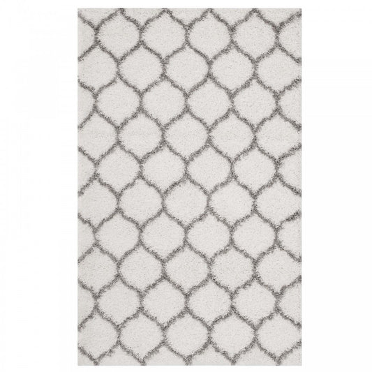 Solvea Moroccan Trellis 5x8 Shag Area Rug, Ivory and Gray