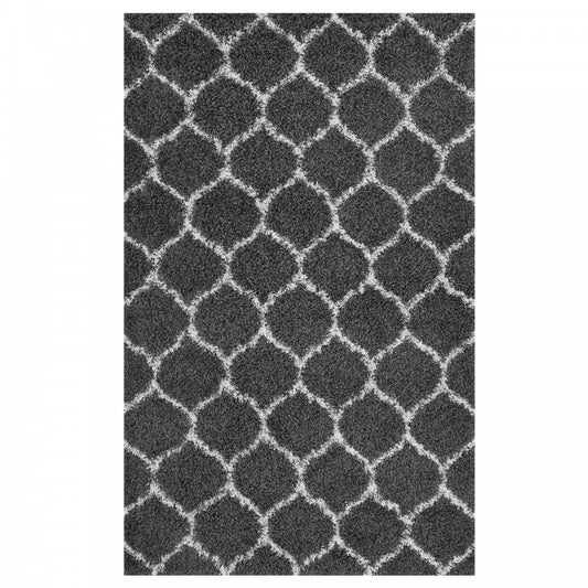 Solvea Moroccan Trellis 5x8 Shag Area Rug, Dark Gray and Ivory