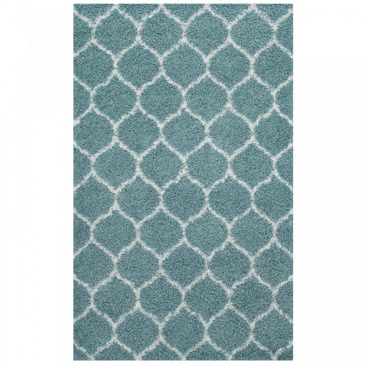 Solvea Moroccan Trellis 5x8 Shag Area Rug, Aqua Blue and Ivory