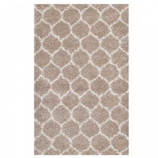 Solvea Moroccan Trellis 5x8 Shag Area Rug, Beige and Ivory
