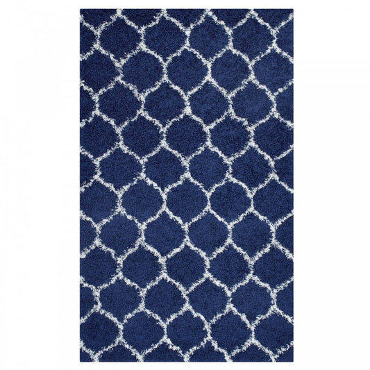 Solvea Moroccan Trellis 5x8 Shag Area Rug, Navy and Ivory